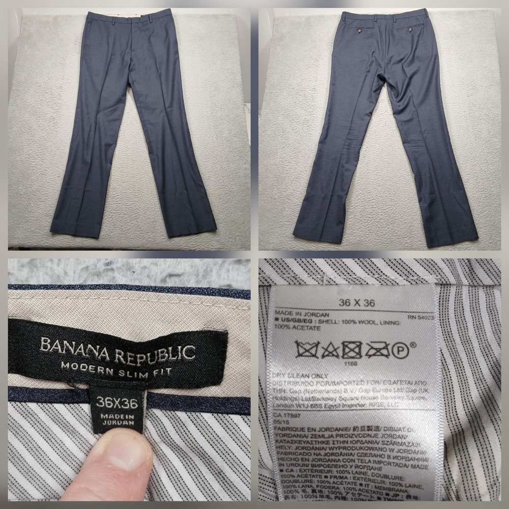 Banana Republic Wool Dress‎ Pants Men 36x36 Gray Modern Slim Fit 100% Wool